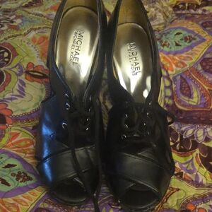 Michael Kors Black Lace-Up Peep-Toe Heels
